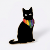 Black cat rainbow scarf pin on white