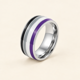 Black, grey, white and purple striped ring