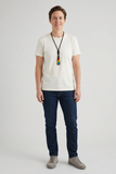 AI-generated full-length model photo wearing the rainbow tie pendant necklace.